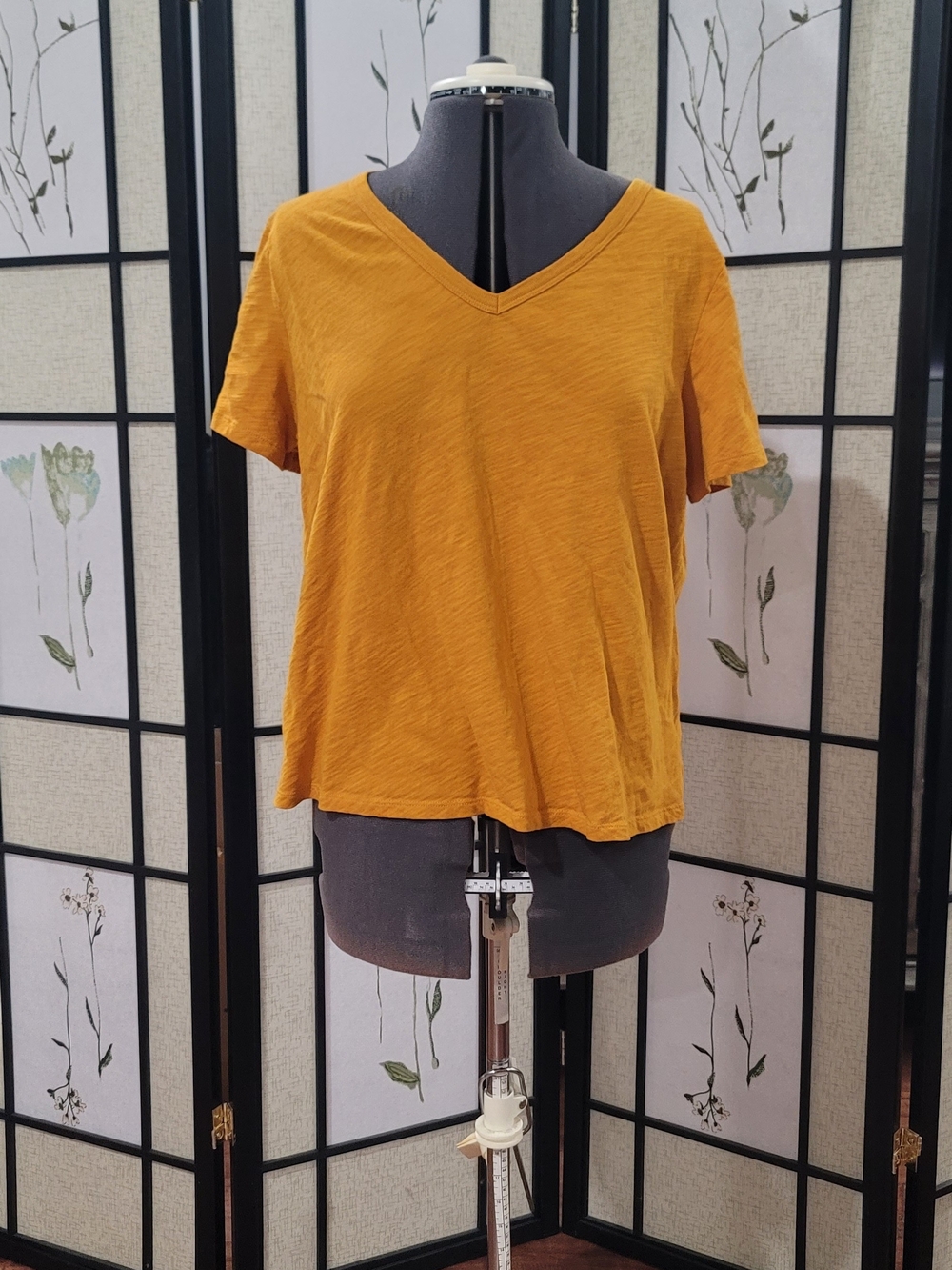 V-Neck Short Sleeve Top - Mustard Yellow